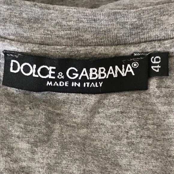 DOLCE & GABBANA V Neck Stud Polka Dot Pocket Gray Cotton Short Sleeve Te… - Picture 7 of 17
